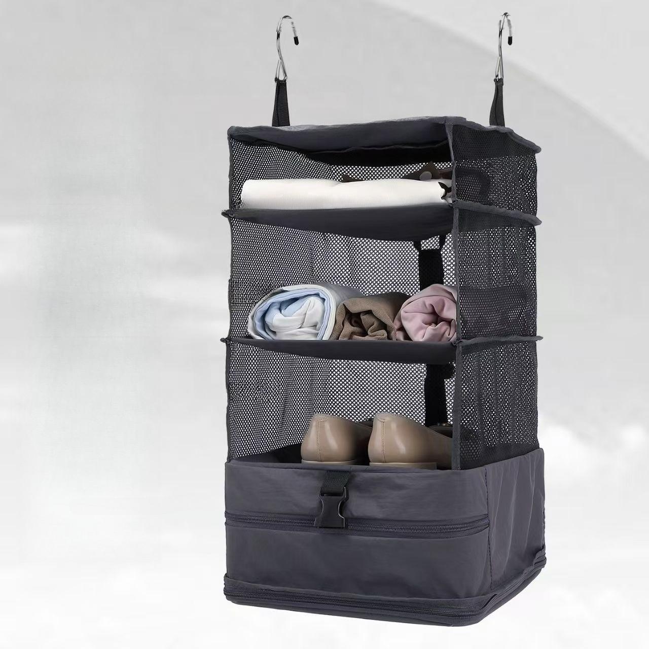 Универсальная дорожная сумка для хранения 4 в 1 подвесная в шкаф многофункциональная сжимаемая складная для хранения одежды нижнего белья носков чёрный 1490₽