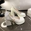 Fashion High-heeled Non-slip Women's New Fashionable and Versatile Foreign-style Pearl Mary Jane Shoes in Spring 2025