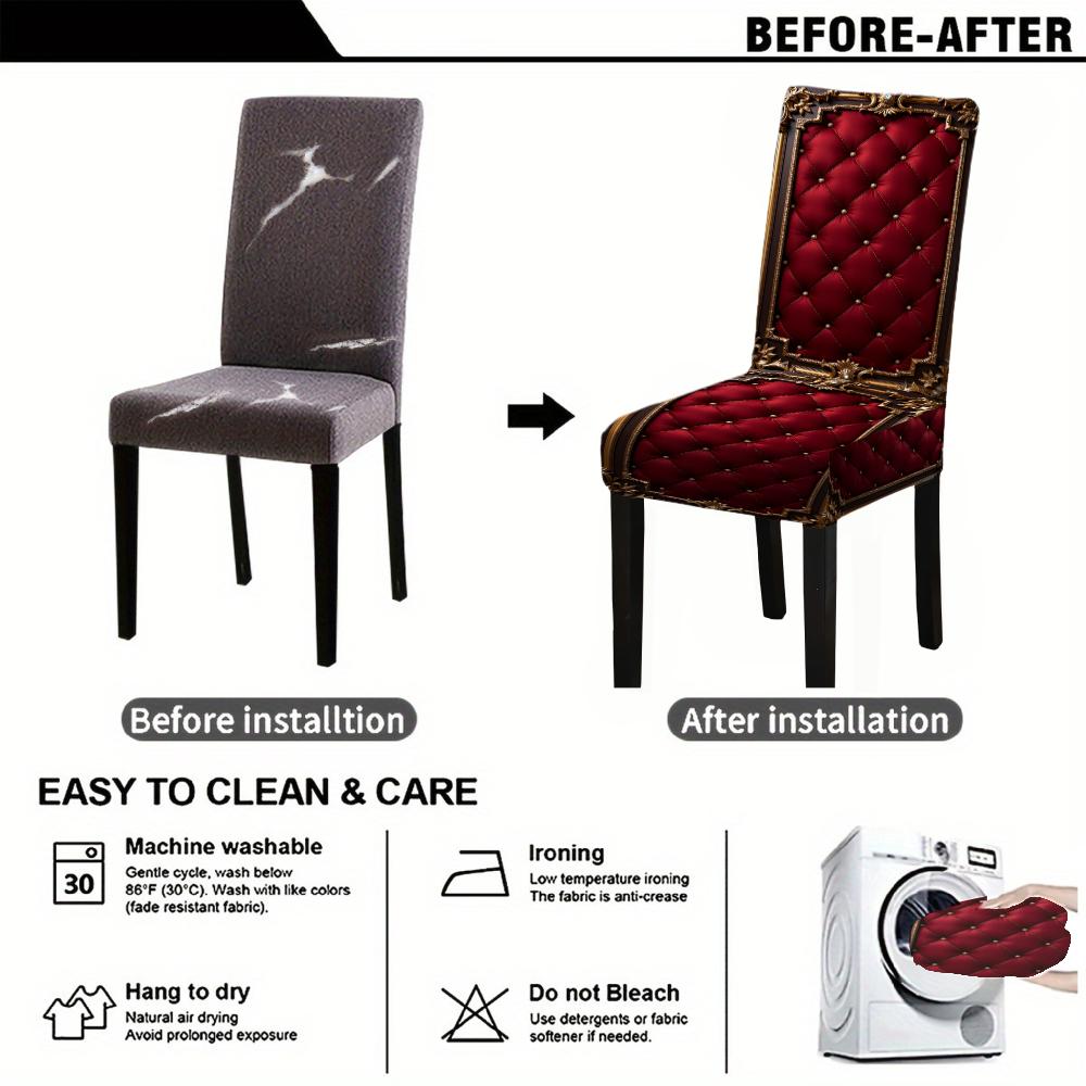 4/6 Pcs Red Quilted Velvet Dining Chair Covers Stretchable Seat Protectors with Elastic Bottom for Home Decor