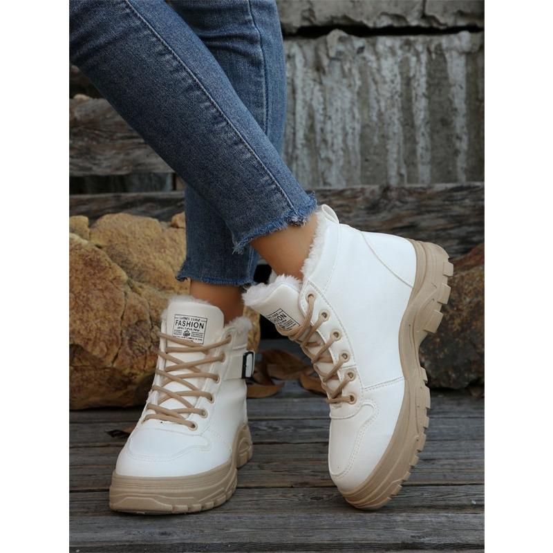 2025 New Fall/Winter Women's Warm Martin Boots Fleece Thickened Lace-up Platform Boots Shoes
