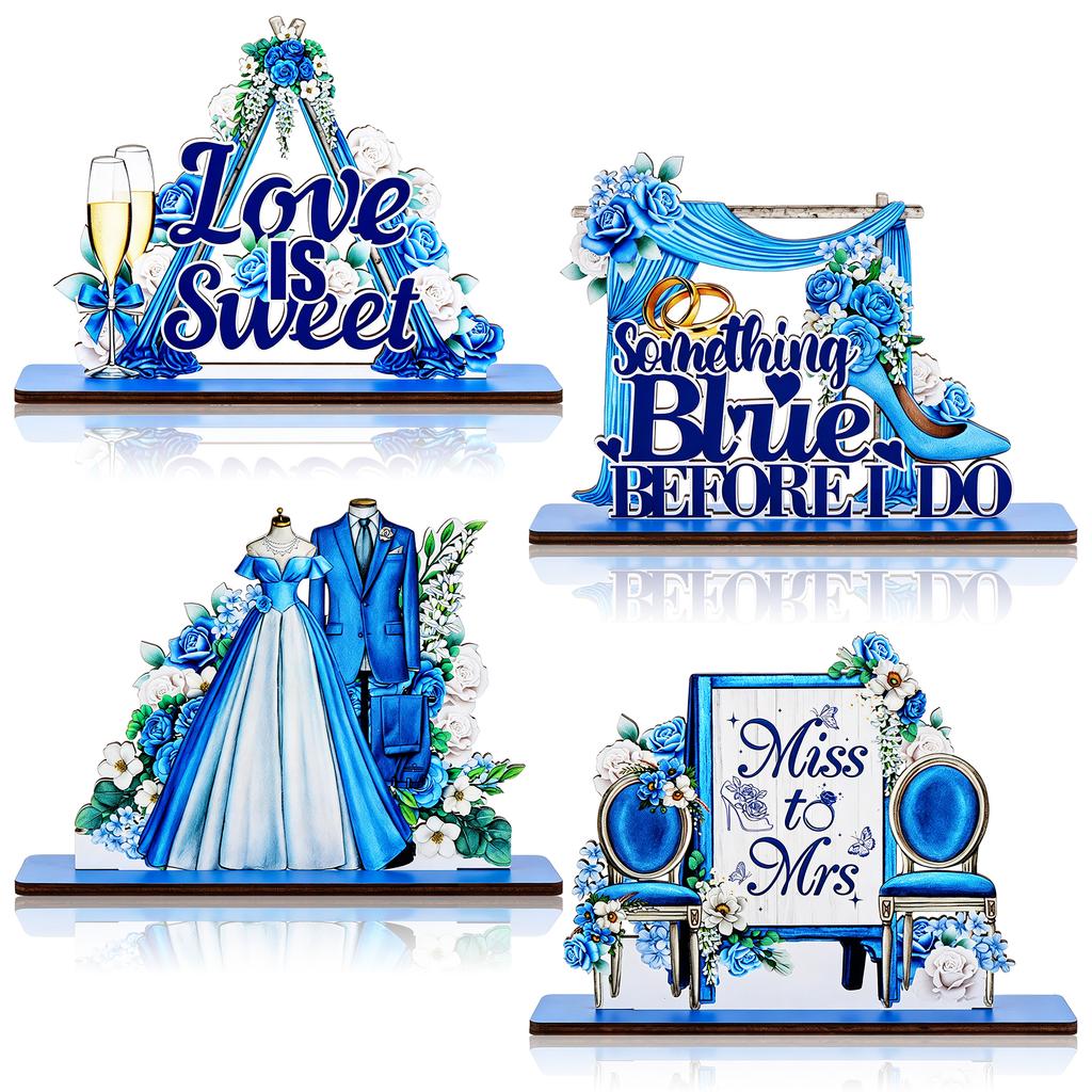 4 Pcs Something Blue Before I Do Bridal Shower Decorations Wooden Table Floral Centerpiece Sign Love Is Sweet Tabletop Backdrop