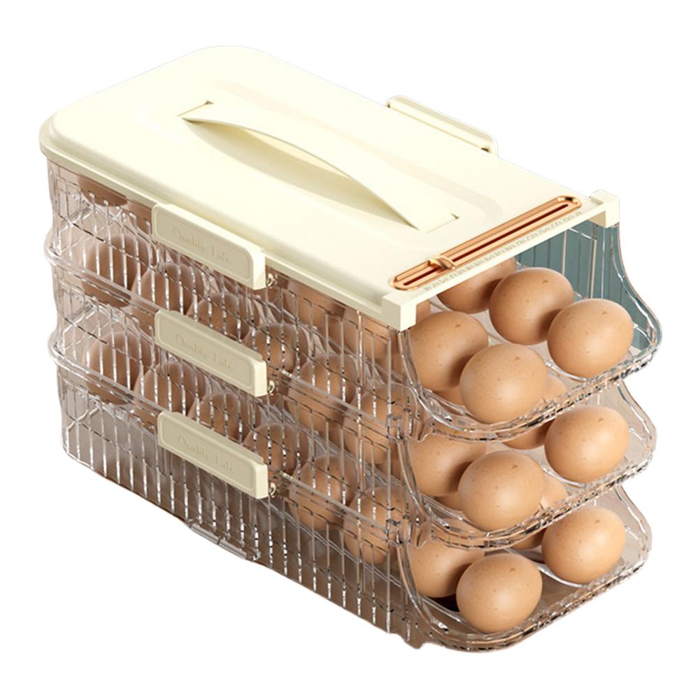 

Fridge Egg Dispenser Space Saving Refrigerator Egg Roller 1/2/3 Layer Kitchen Roll Off Egg Storage Rack for Kitchen Dining Table 2 Row 3 Layer белый