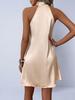 2025 Autumn Satin Halter Neck Dress - European & American Style, Imitation Silk, Sexy & Loose Fit