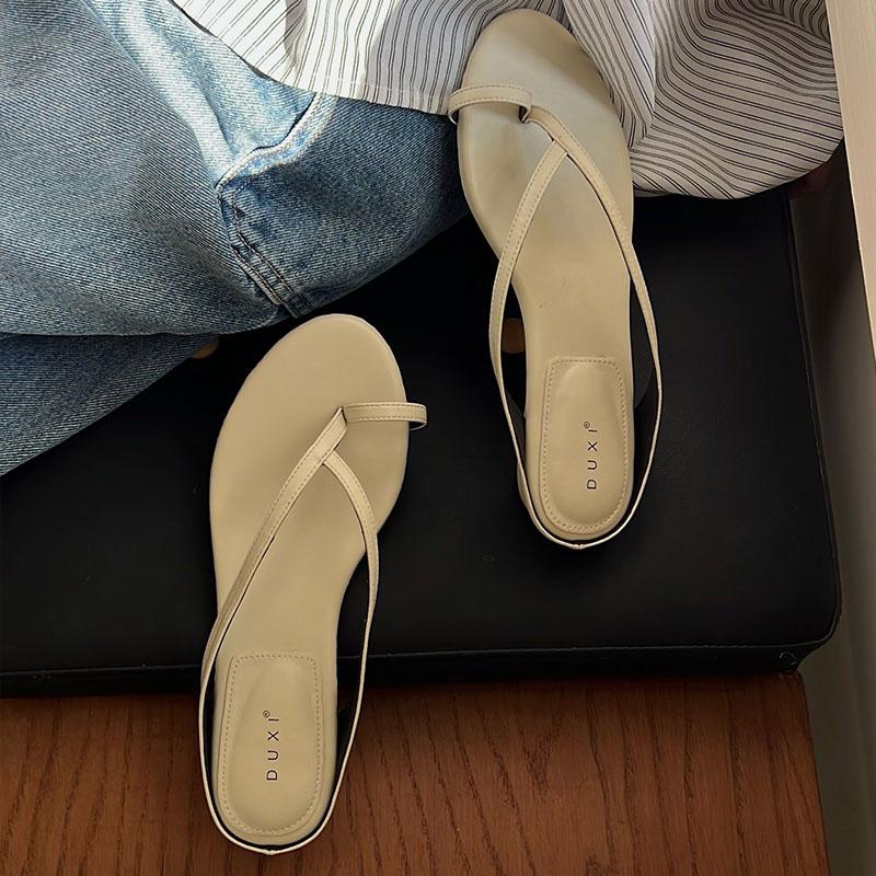 Fashion Fashion Round Toe Ladies Low Heel Slippers New In Summer Elegant Women Heeled Slippers Female Slides Sandals Shoes Flip flops