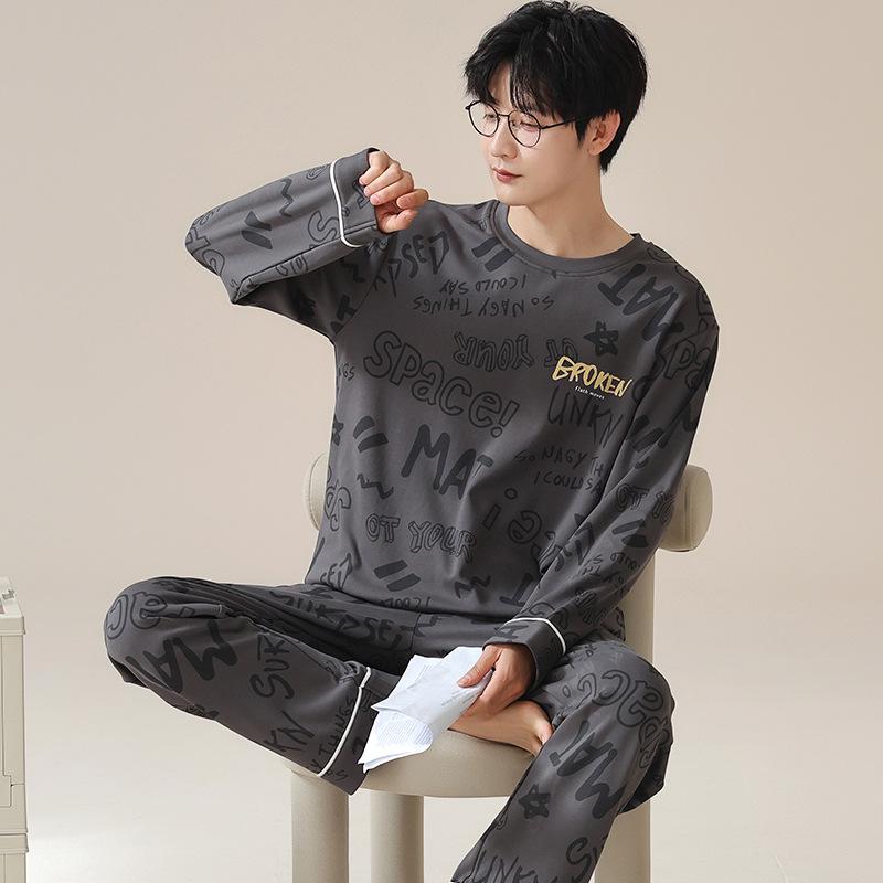 Striped Cotton Men's Long Pajamas Set Spring and Autumn Home Clothes Sleeping Top & Trouser Nightwear Young Boy Pyjamas Hombre