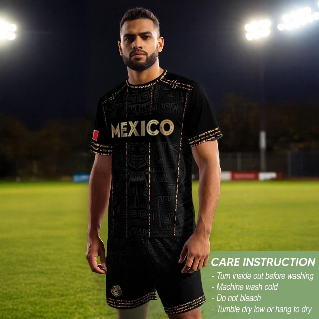 Men's Classic Crew Neck Short Sleeve Soccer Jersey Mexico Inspired Geometric Print Athletic Fit Tee Shirt Mexico Sizing