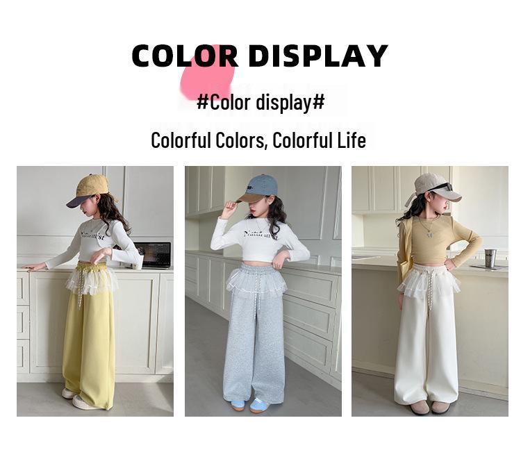 Girls' Spring 2025 Casual Sweatpants: New Style Mesh-Spliced Wide Leg Sports Pants for Kids