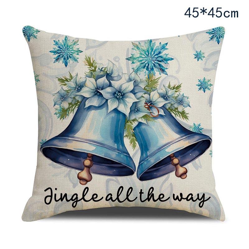Winter Blue Christmas Pillowcase Cartoon Santa Claus Snowman Bell Xmas Ball Sofa Ornament Merry Christmas Sofa Car Cushion Cover