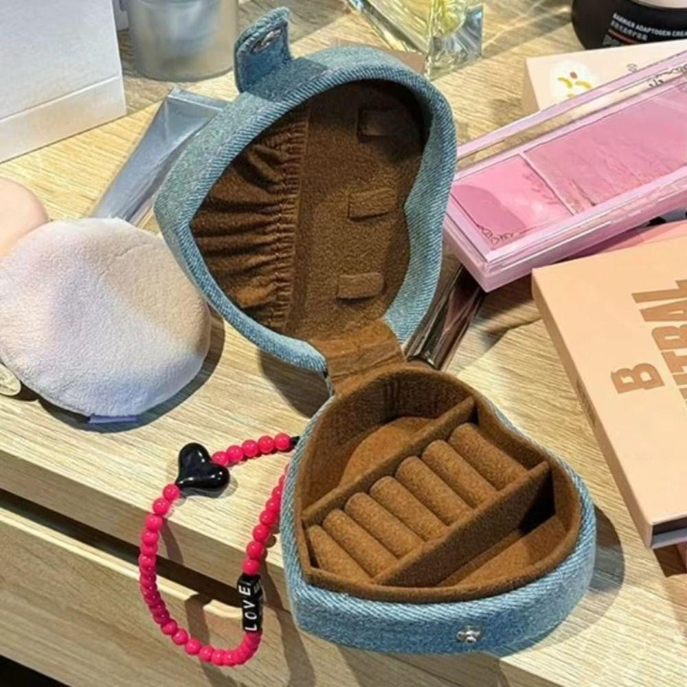 Heart Shaped Jewelry Ring Storage Box Embroidered Jewelry Holder Portable Mini Jewelry Box Travel