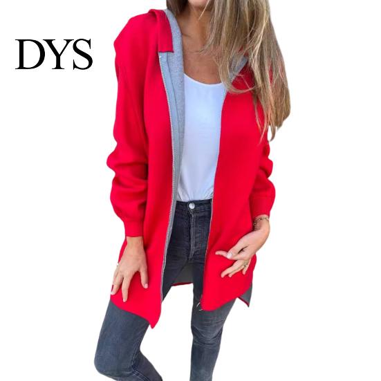 Woolen Overcoat Lady Winter Coat Hooded Thick Zip-up Solid Color Elastic Cuffs Mid Length Long Sleeves Thermal Daily Wear Casual Women Jacket