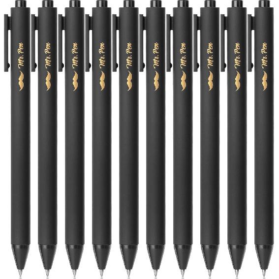 Mr. Pen- Retractable Gel Pens, 10 Pack, Black Ink Gel Pens, Black Barrels, Fast Dry, Fine Point 0.5mm