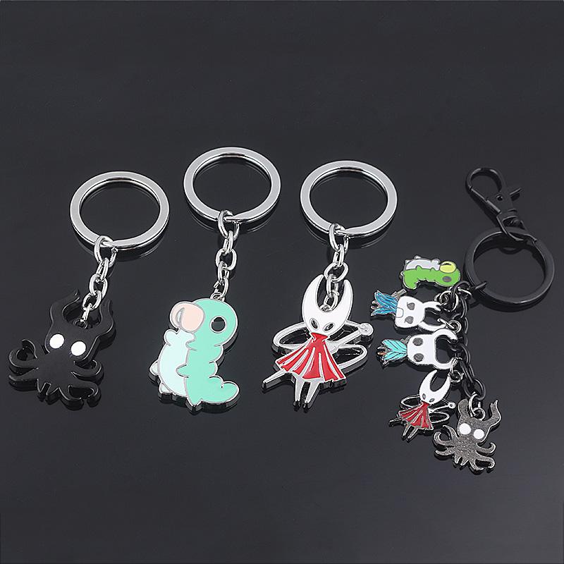 Hollow Knight Metall Charaktere Schlüsselanhänger Der Ritter Oktopus Grub Hornet Anhänger Schlüsselkette für Damen Herren Schlüsselhalter Schmuck