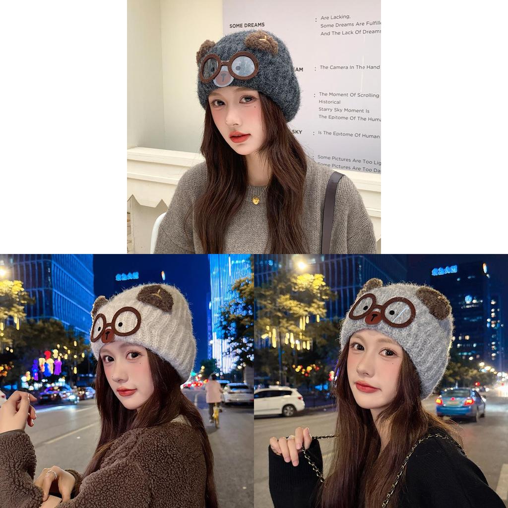 Knitted Bear Wool Blend Winter Hat With Warmth For Girls And Teens