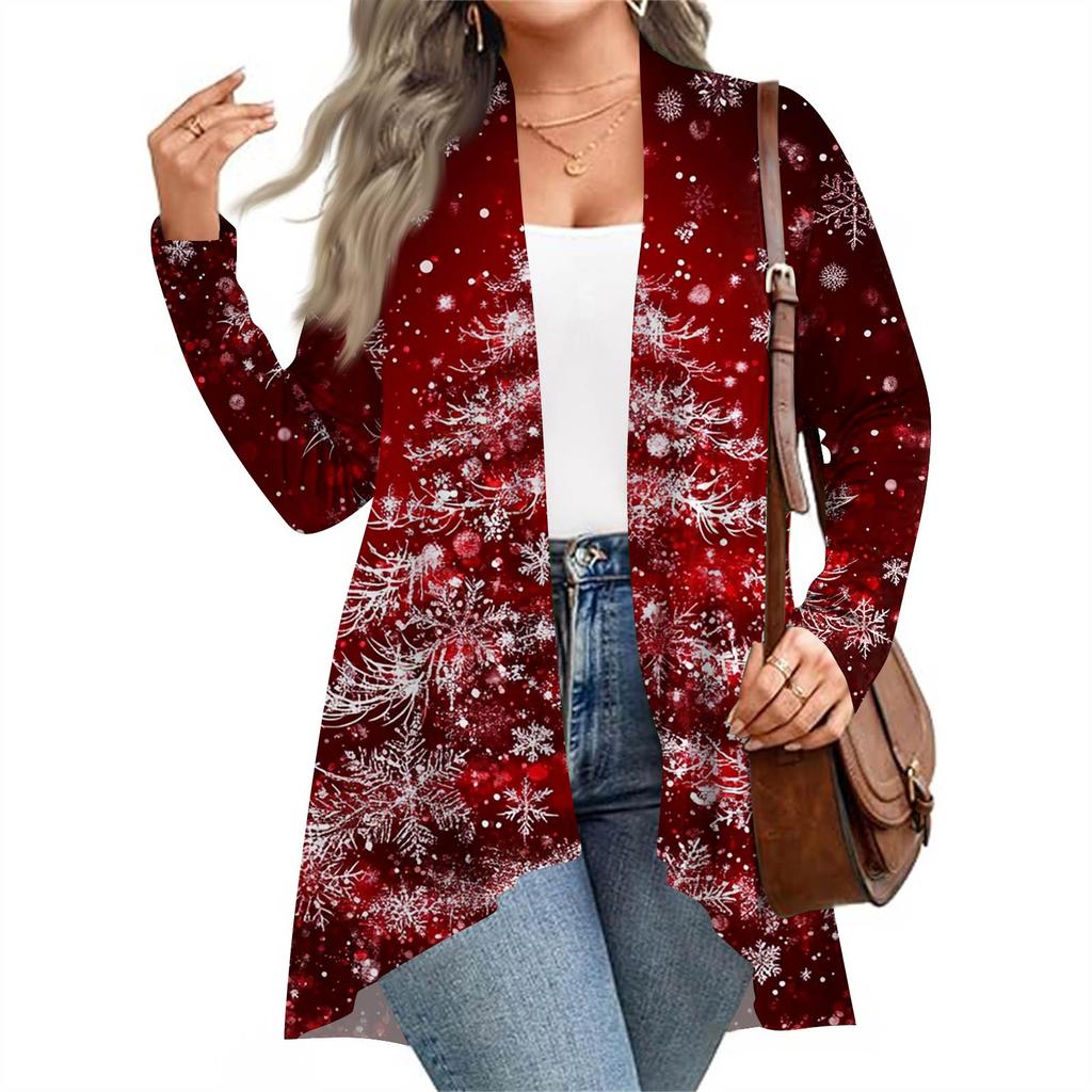 Women's Fall And Winter Fashion Casual Print Long Sleeve Mid-Length Cardigan Jacket