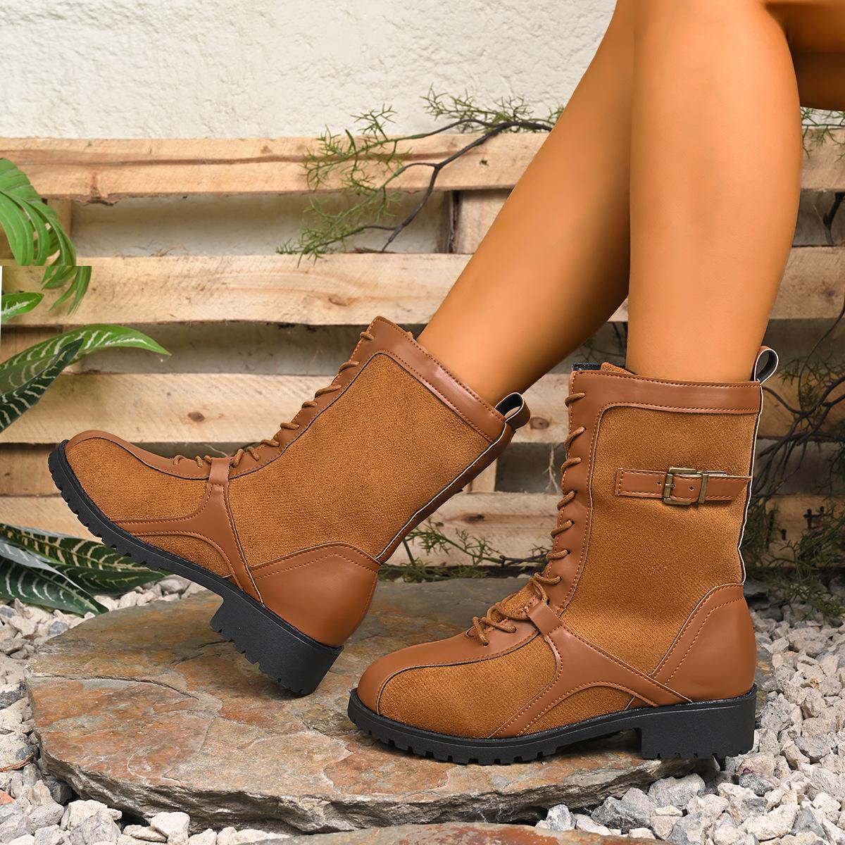 

Plus Size Shoes for Women 36-43 Autumn Winter Fashion Women Lace Up Platform Mid-calf Boots Non-slip PU Comfortable Boots 36 темно-желтого