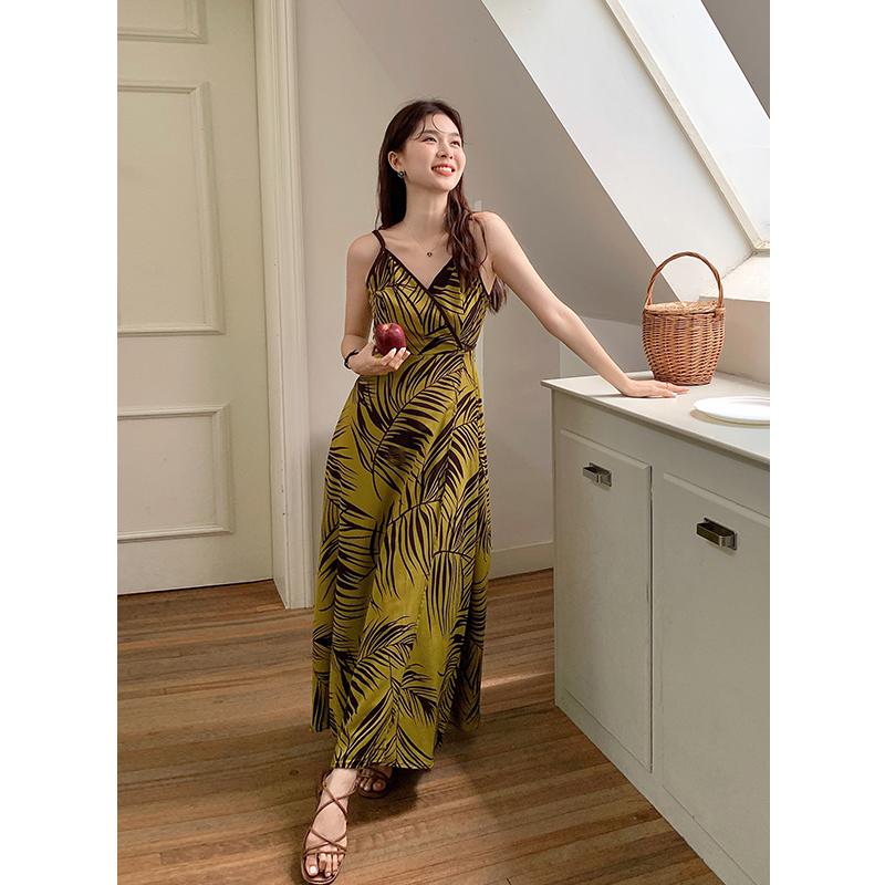 Dress for Women Summer Casual Long Loose A-line Chiffon Ankle-length Spaghetti Strap Beach Holiday Dresses