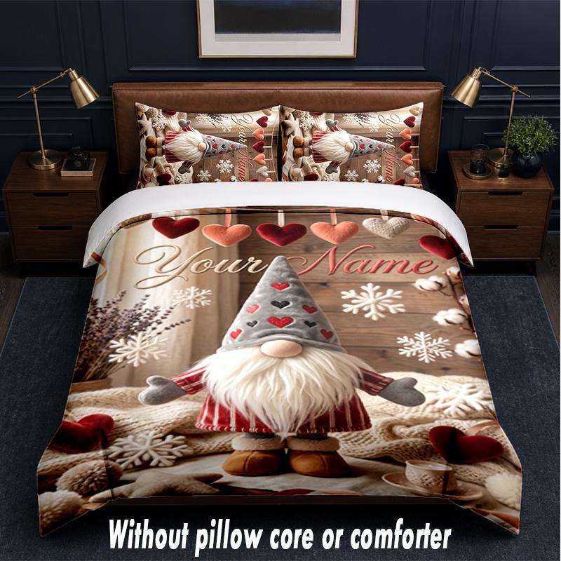 Gnome Theme Custom Text Or Name 3Pcs Bedding Set,1 Flat Sheet & 2 Pillowcases Personalized Home Bedding