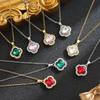 Korean-Style Four-Leaf Jade Pendant Titanium Steel Necklace for Women – Fashionable and Versatile Accessories