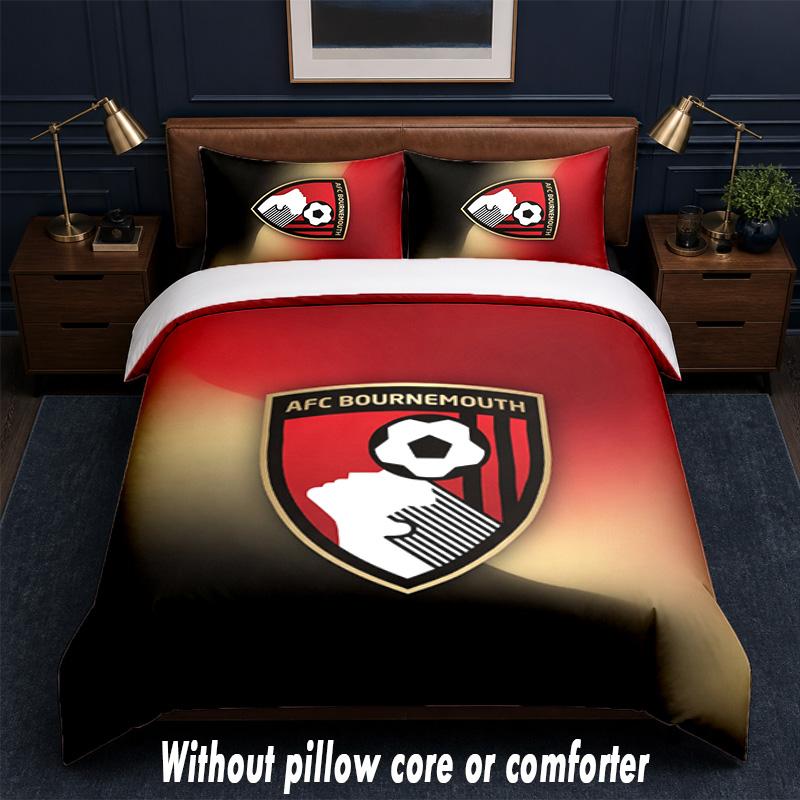 Bournemouth Football Design Bed Bedding Set 1 Duvet Cover + 2 Pillowcases Soft Breathable Household Bed Linens
