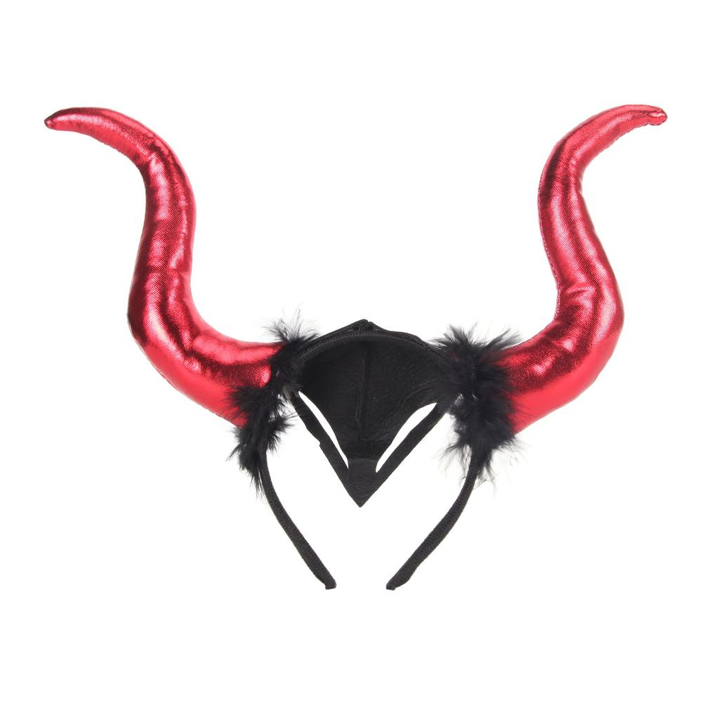 Red Costume Cosplay Ox Horn Headband Unique Funny Halloween Party Horn Hair Hoop Props Hair Accessories