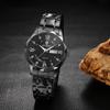 waterproof and rainproof wristwatch with luminous round stainless steel calendar large black and rhinestone Perfect for business or formal this pair