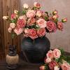 Konstgjorda Blommor 3-Huvudig Fransk Ros Realistiska Falska Blommor Inomhus Utomhus Dekoration Bröllop Trädgård Event Fotografering Rekvisita
