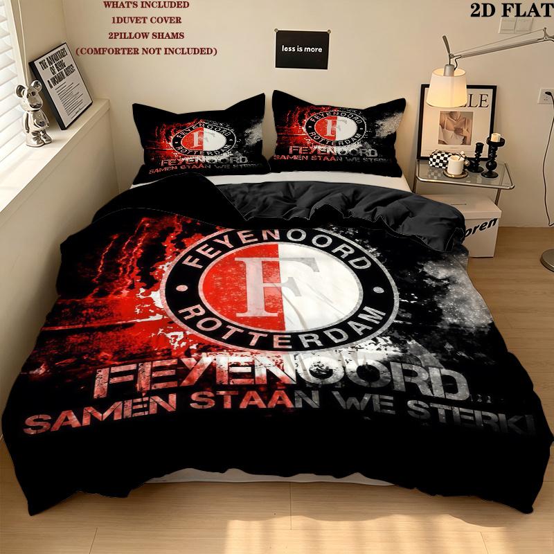 Feyenoord Rotterdam Pattern Bedding Home Decoration Birthday Gift ( 1 duvet cover + 2 pillowcase, without core),fan merchandise.