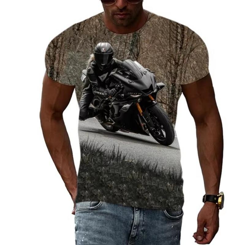 Letní móda Nová pánská grafická trička s motocyklem Trend Osobnost Cool styl Lokomotivní vzor 3D potisk Tričko s krátkým rukávem Top