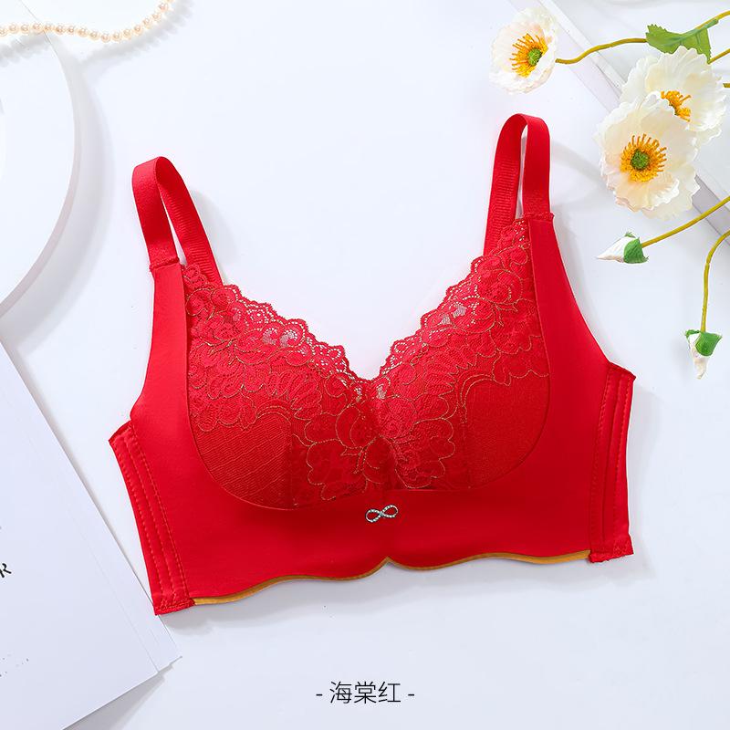 French gold thread lace gathering anti-sagging temperature underwear without steel ring upper support sub-breasts non-marking bra cover