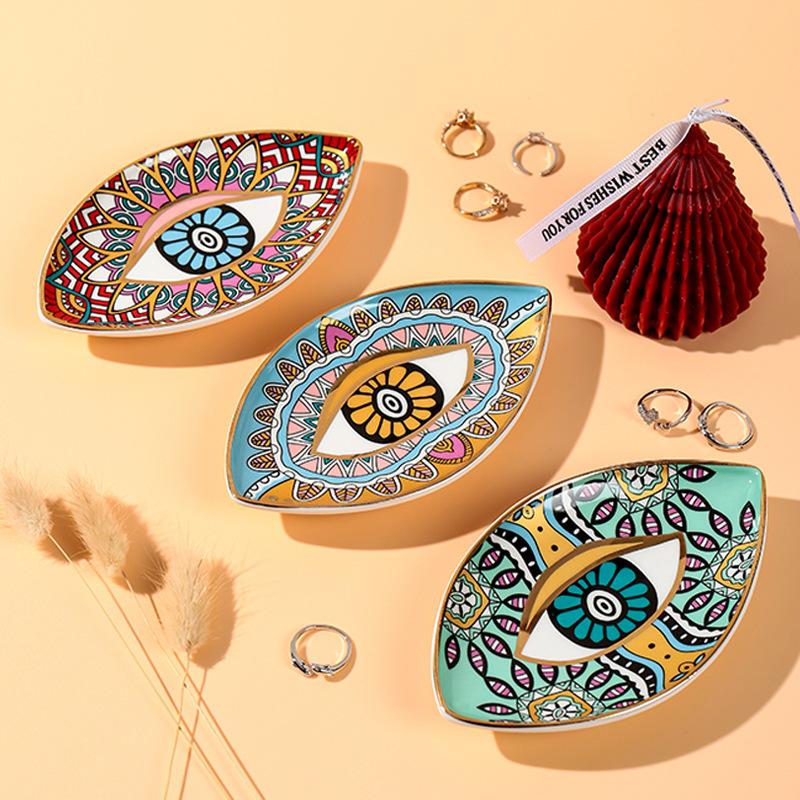 1pc Ceramic Jewelry Storage Tray Turkish Evil Eye Desktop Organizer for Rings Earrings Keys Trinket Plate Home Decor Accessorie