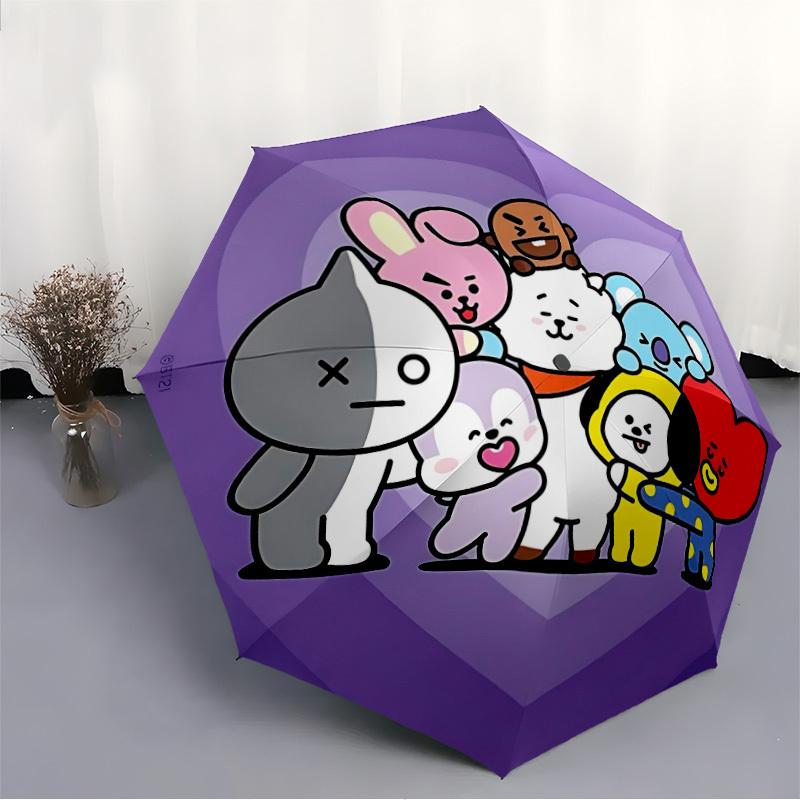 1pc BT21 Characters Automatic Folding Umbrella - Compact 8-Rib Design, Durable Plastic & Iron, Perfect Gift for Friends & Family,  Yy250923081