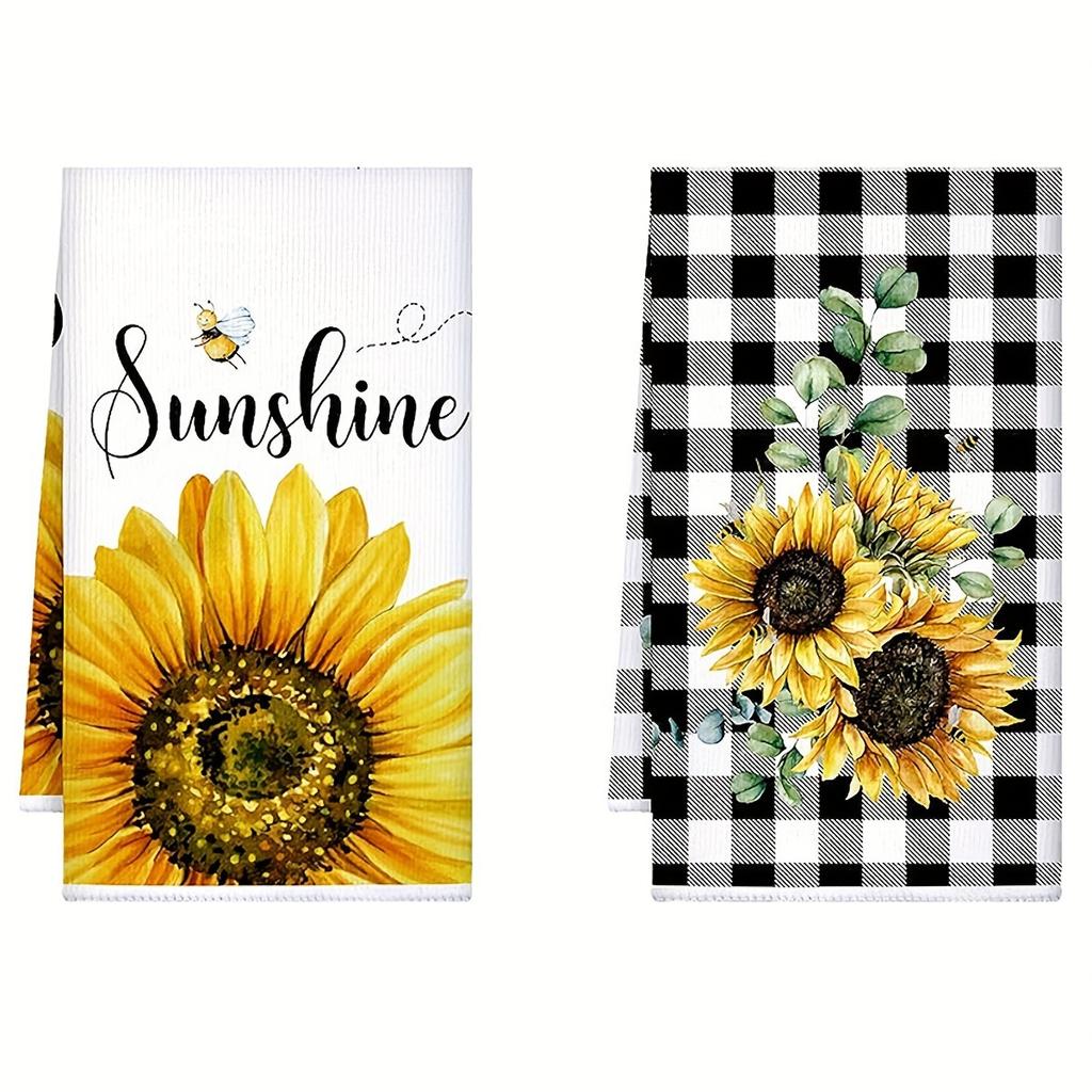 4PCS Sunflower Printed Kitchen Towels Microfiber  Super Absorbent Dish Cloths for Household Kitchen Cooking Cleaning Cloth