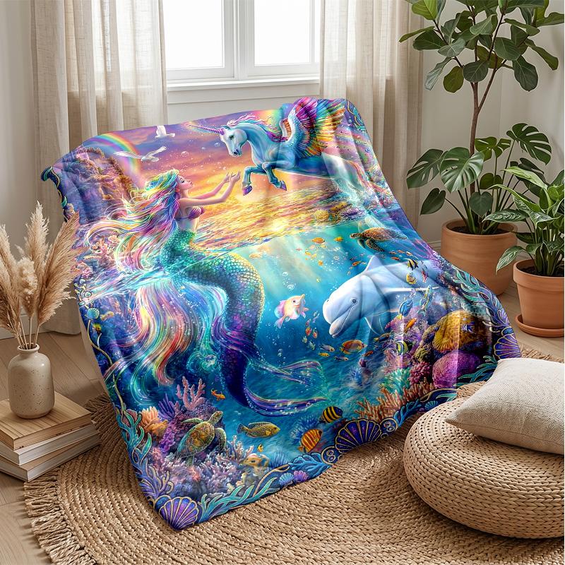 Mermaid and Unicorn Theme blanket Lightweight Warm Flannel Blanket Decorative Throw Blanket for Home Decoration