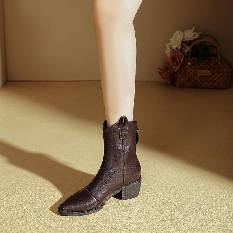 

Остроносые короткие ботильоны на высоком каблуке женские 2025 супер огненные ботинки толстый каблук тонкие ботинки французские новые коричневые средней длины женские кожаные ботинки 39 темно-коричневого