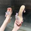 One-word High-heeled Sandals 2025 New Summer Versatile Stiletto Transparent Square Head Open-toed Slippers Women's Shoes