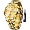 OLEVS Men's Quartz Watch Waterproof Simple Design with Diamond Dial Stainless Steel Band Gold