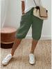 Pantaloni scurți casual din amestec de bumbac și in cu talie elastică și buzunare