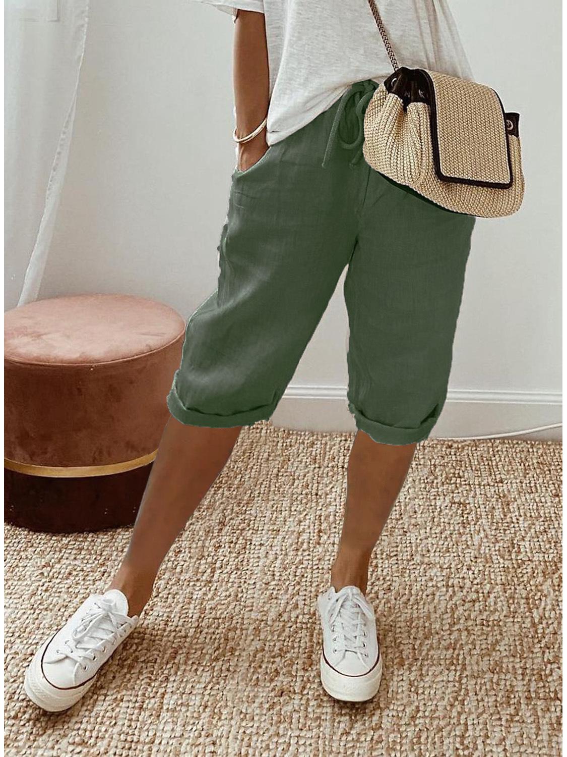 Legere Shorts aus Baumwoll-Leinen-Mischung mit elastischem Bund und Taschen L armee grüne
