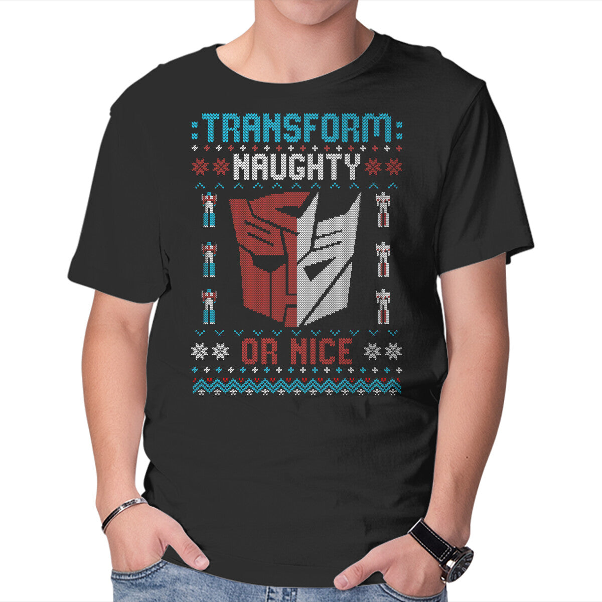 Unisex Crew Neck T-Shirt Transform Naughty Or Nice Graphic Short Sleeve Casual Tee XS