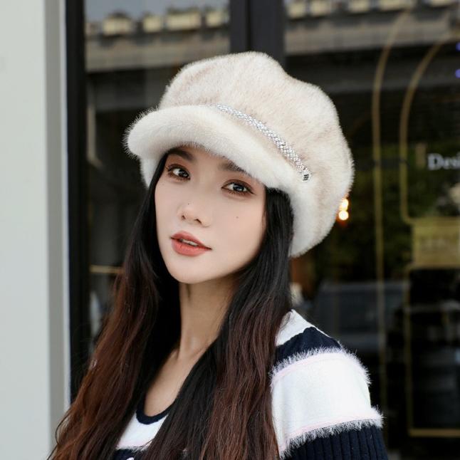 Imitation Mink Beret Women's Autumn and Winter Folded Octagonal Hat Casual Warm Hat