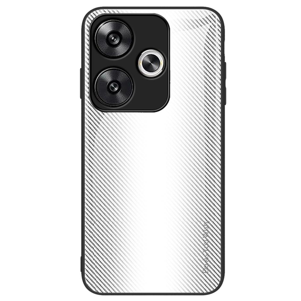 

For Xiaomi Poco F6 5G/Redmi Turbo 3 5G Phone Case Tempered Glass+TPU Phone Cover Carbon Fiber Texture White