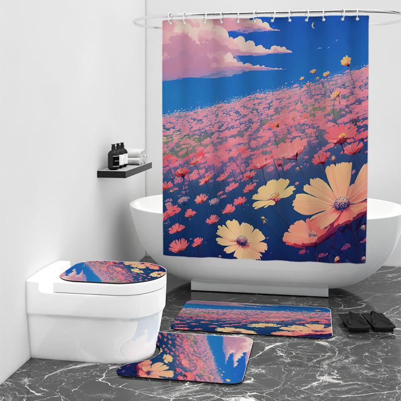 Sunflower Digital Printing Waterproof Shower Curtain Bathroom Blocking Waterproof