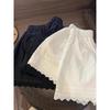 Women's White Lace Trim Patchwork Casual Wide-Leg Shorts - Summer Loose Fit, Versatile, Petite.