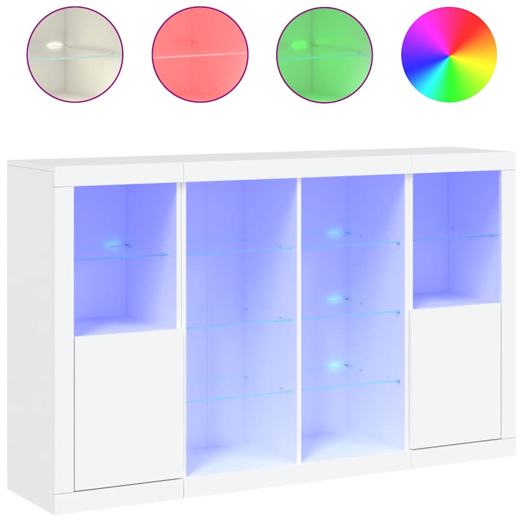 Sideboards with LED Lights 3 pcs White Wood Based Material