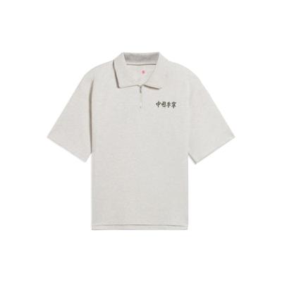 Li Ning Plain Text Logo Half-Zip Loose Short Sleeve Polo Shirt Unisex Polo Shirts Light-Gray APLS018-2