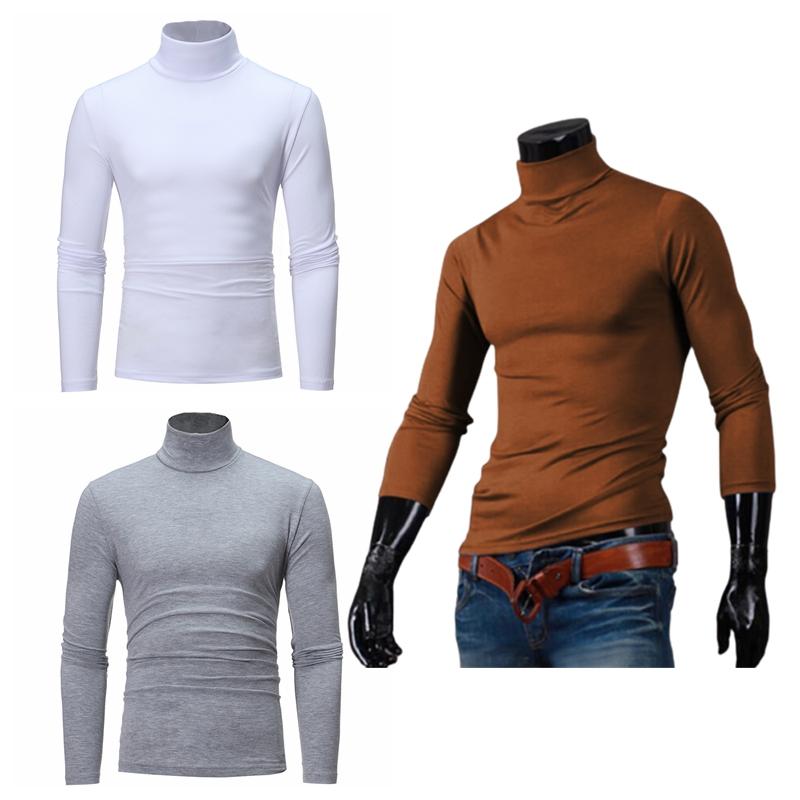 Men's High Collar Pullover Tops Basic Turtlenecks Slim Fit T-Shirts Casual Solid Color Long Sleeve Jumper