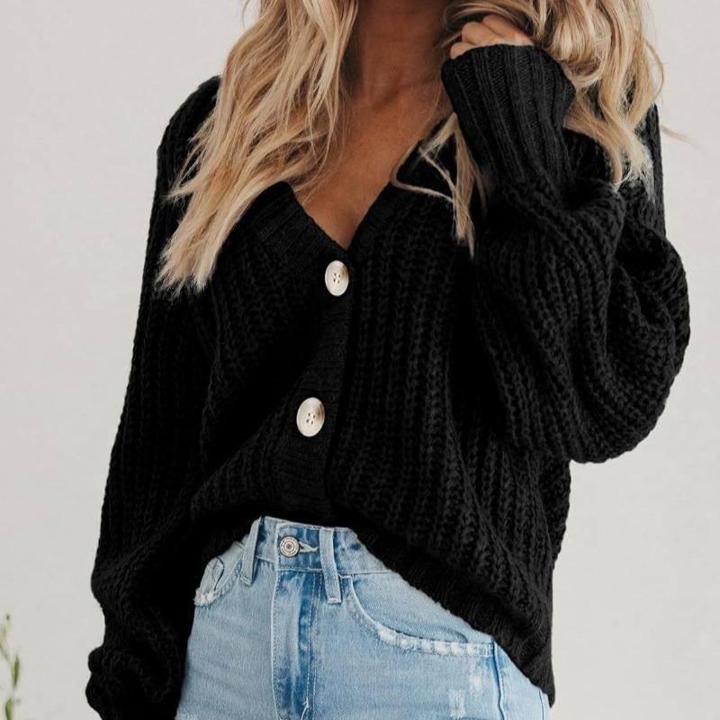 Fashion Casual Women's Knitted Cardigan Sweater Long Sleeves Loose Buttons Short Cardigans Jacket for Women Autumn and Winter Warm Knitwear Coat 25114