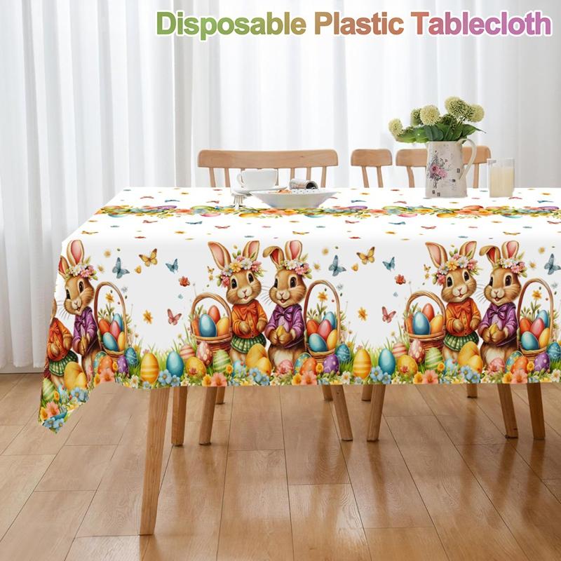 Easter Bunny Egg Tablecloth Spring Floral Garden Table Cover for Home Kitchen Dining Table Decoration