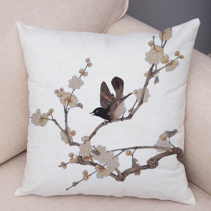 Super Soft Soft Plush Watercolor Lovely Birds Flower Robin Tit Finch Goldfinch Sparrow Berries Tufted Cushion Cover Pillow Case