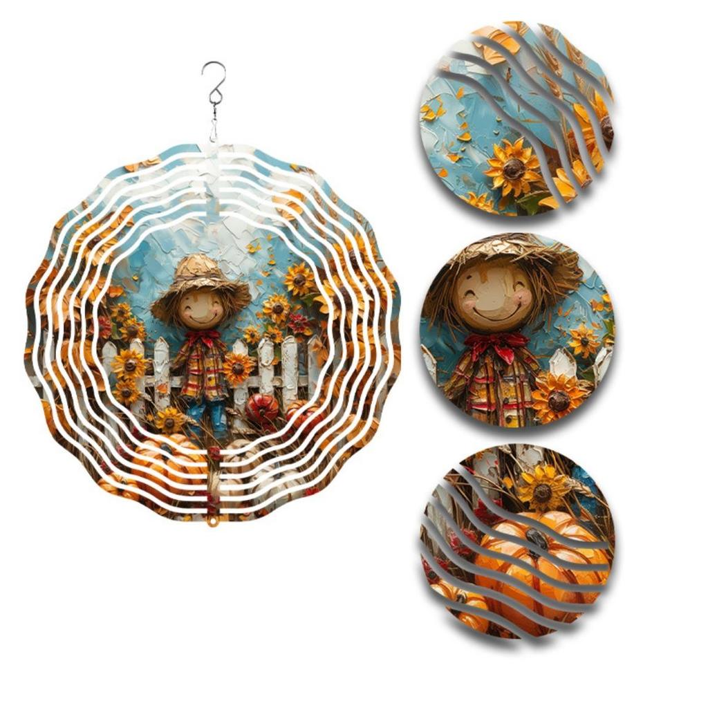 Kinetic Metal Wind Spinner Smiling Scarecrow Outdoor Garden Decor Floating Effect Art Unique Gift for Home Yard Patio